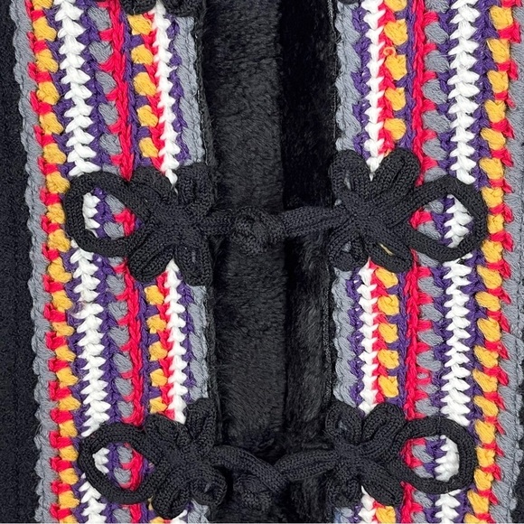 MYTHOLOGY Hippie 100% Wool Faux Fur Trim Vest Boho Hippie Large Scandinavia Knit - Picture 6 of 14